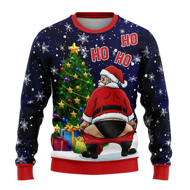 Funny Santa Claus Graphic Ugly Christmas Sweater Fashion Autumn Streetwear 3D Printed Sweatshirts Loose Breathable Pullovers Good Vibrations