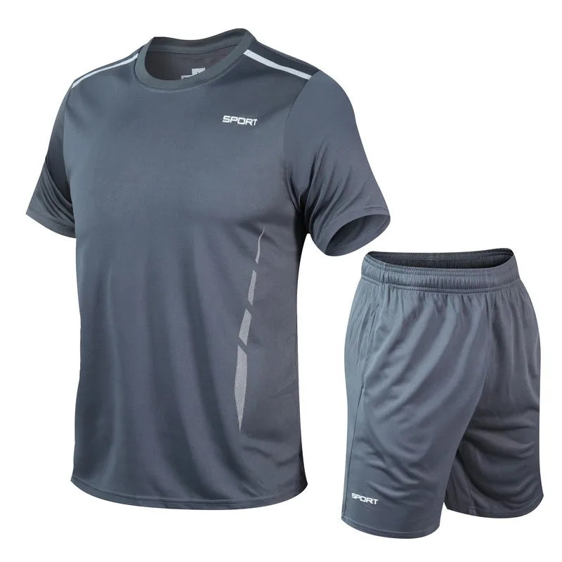 CHRLCK Men's Quick Drying Running Sets Breathable Hiking Fishing T-Shirt Short Soft Elasticity Gym Fitness Suits Outdoor Sports Good Vibrations