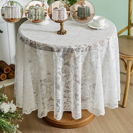 Round Lace Tablecloth Rustic Wedding White/Green Lace Table Cover Vintage Embroidered Reception Table Cloth Party Decoration 식탁보 Good Vibrations