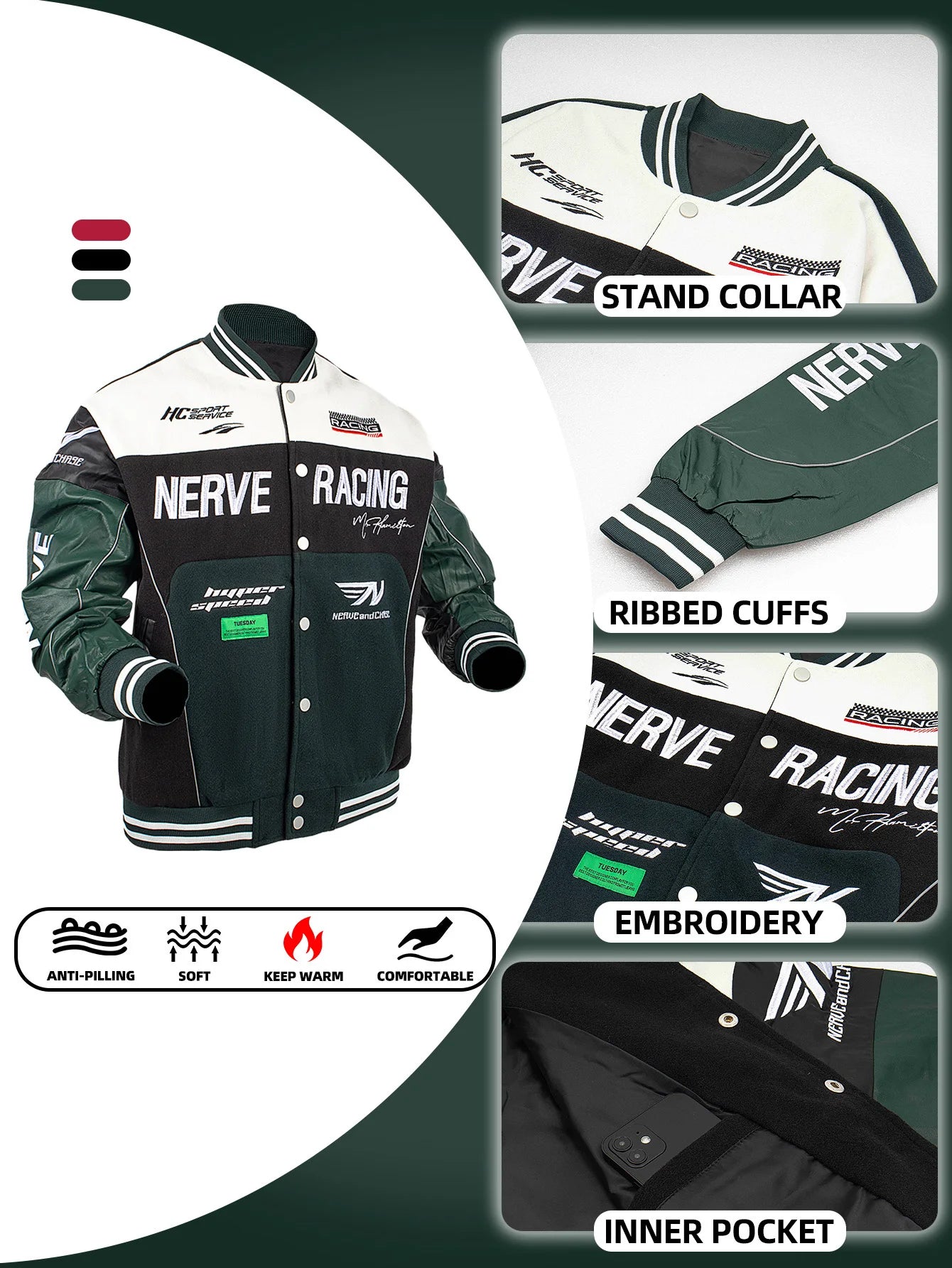 Men's Motorcycle Jacket Faux Leather Sleeves Bomber Coat Plus-size Varsity Jacket Letterman Spring/Autumn Loose Baseball Clothes Good Vibrations