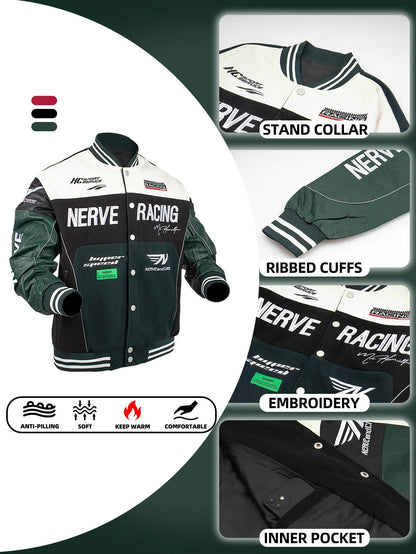 Men's Motorcycle Jacket Faux Leather Sleeves Bomber Coat Plus-size Varsity Jacket Letterman Spring/Autumn Loose Baseball Clothes Good Vibrations