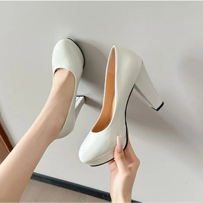 New High Heels Shoes Women White Wedding Shoes Thick High Heels Fashion Party Pumps Footwear Black Red Big Size 34-42 Good Vibrations