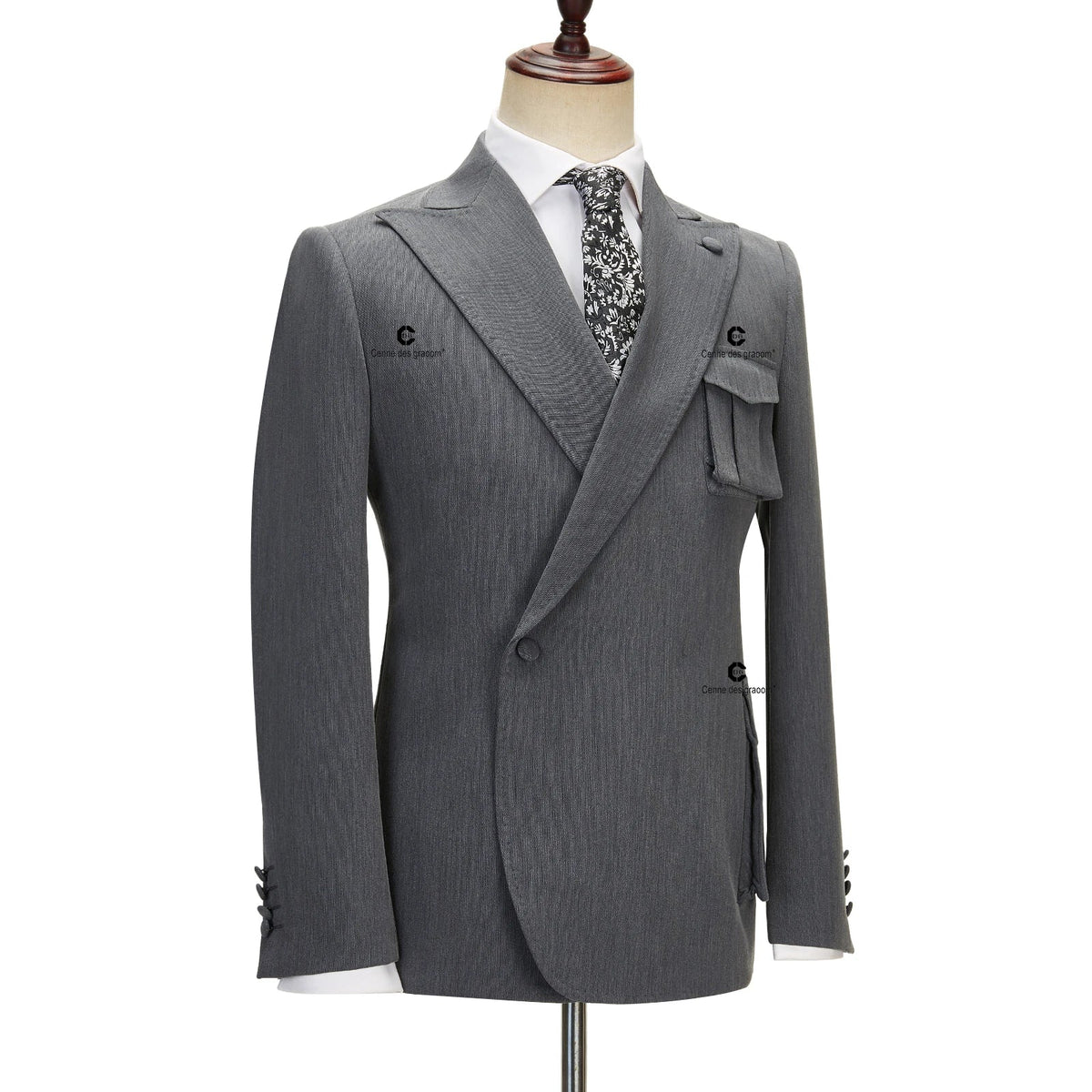 Cenne Des Graoom 2023 New Coat Design Right Side Button Men Suits Jacket and Pants 2 Pcs Set Grey Wedding Dress Groomsman Party Good Vibrations