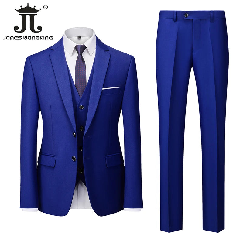18 Color M-6XL ( Jacket + Vest + Pants ) Boutique Solid Color Men's Official Business Suit Bride's Wedding Dress Party Male Suit Good Vibrations
