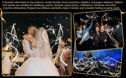 20-60Pcs Light up Wedding Wands LED Ribbon Wands Sparklers with Bells, Wedding Exit Send Off, Dance Floor Props, Wedding Favors Good Vibrations