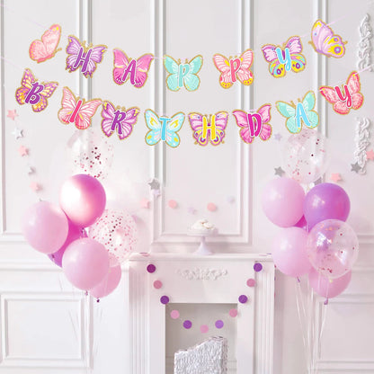 Pink Happy Birthday Banner With Butterfly Dancing Hanging Pendant Garlands  Girls Princess 1st Happy Birthday Party Decorations Good Vibrations