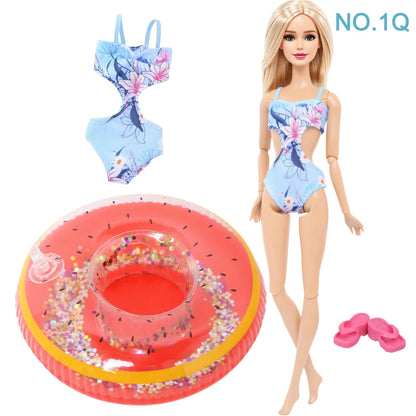 Doll Swimwear Ba Doll Bie 1/6 Summer Lifebuoy Rings Bikini Slipper Chair Beach Clothes 11.5 Inch Doll 30cm Accessories Good Vibrations