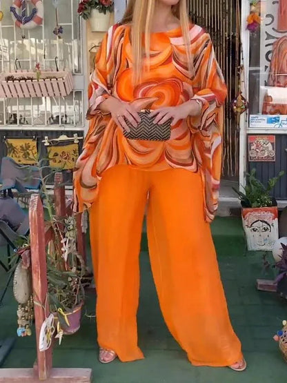 Women Fashion Trousers Two Piece Set For Women 2024 Summer Loose Casual Print Blouse Elegant 2 Piece Sets Woman Tops+Pants Suit Good Vibrations