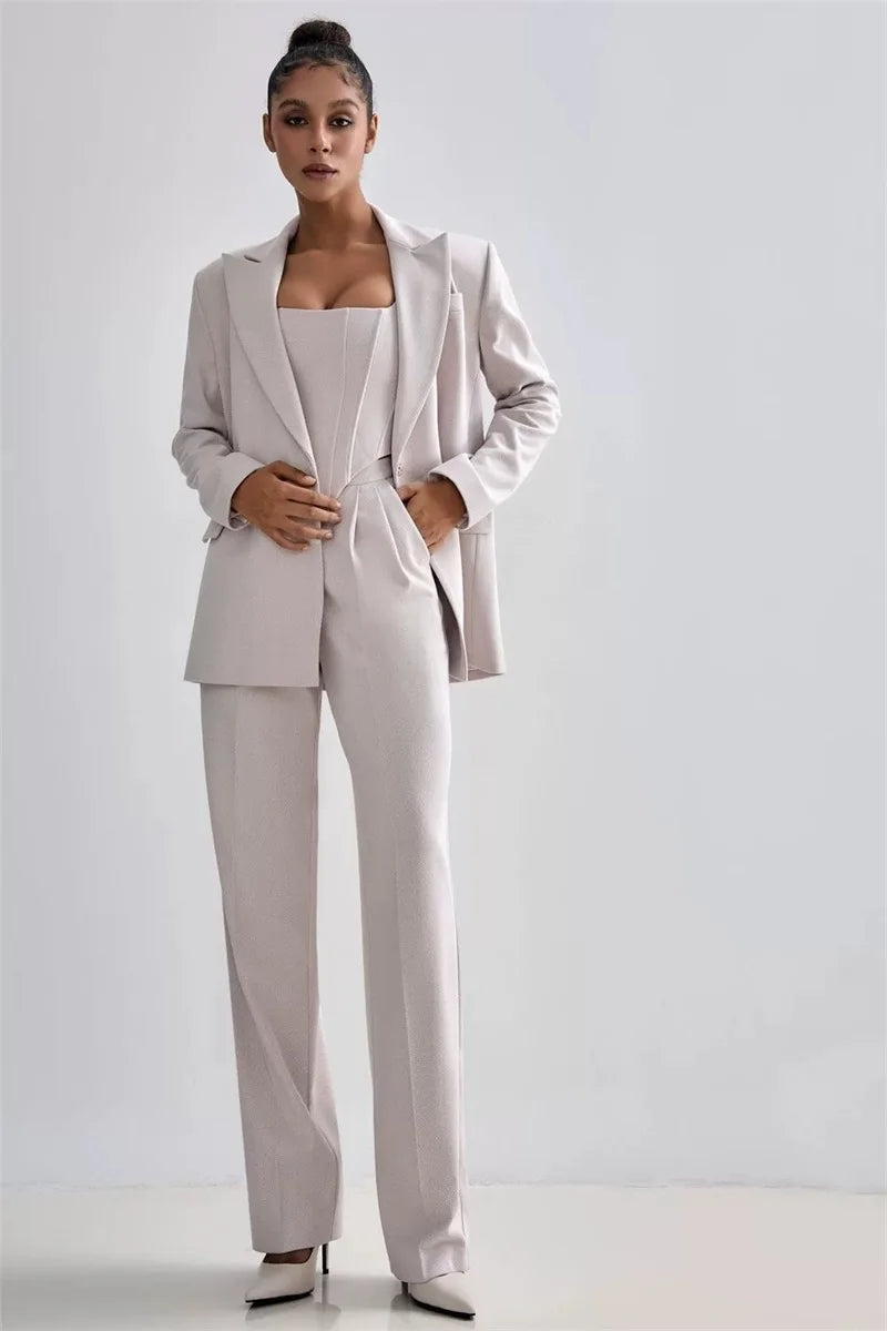 3 Pieces Herringbone Women's Suits Pants Set Top Bra+Blazer+Trousers or Skirt Formal Office Lady Prom Jacket Coat Winter Outfit Good Vibrations