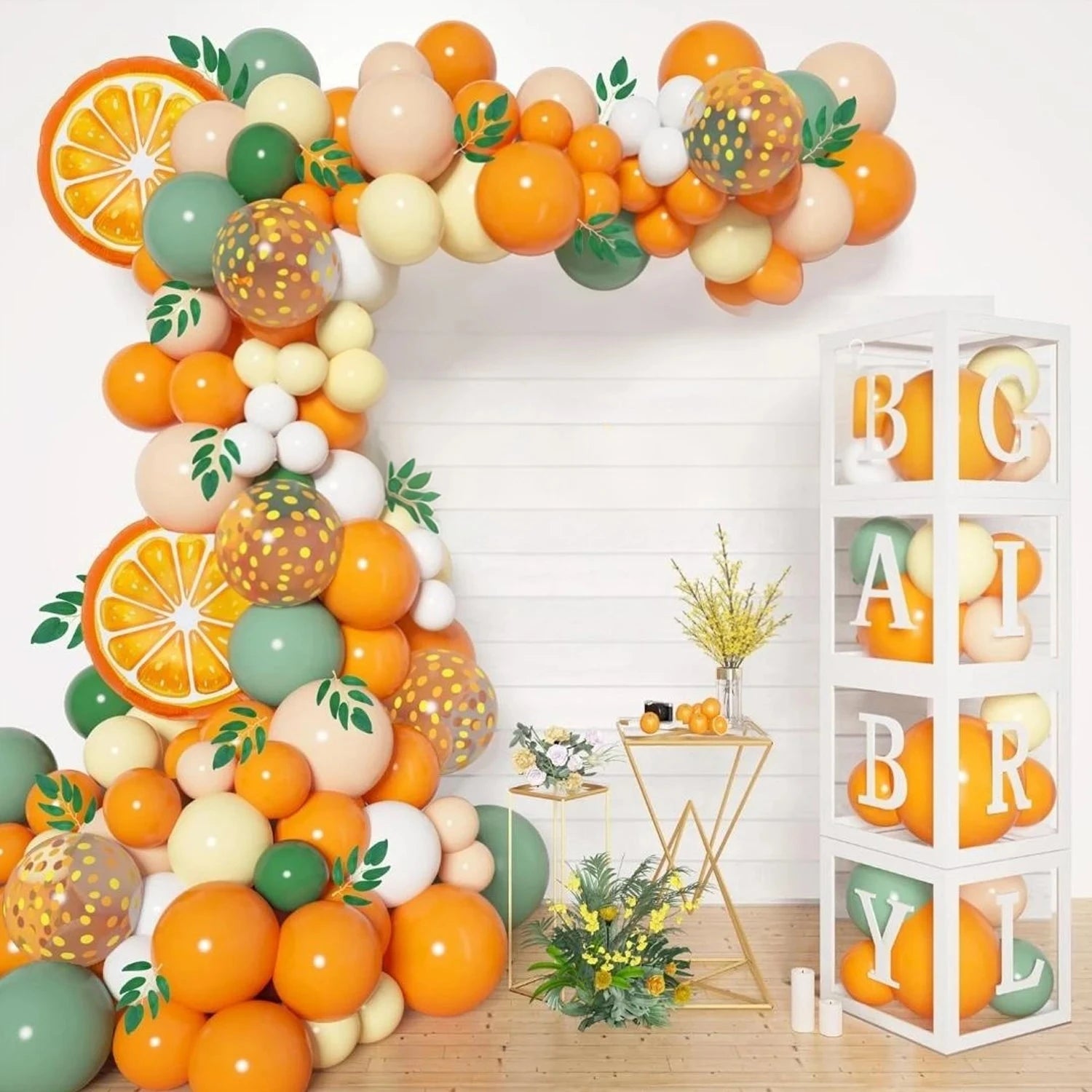 Balloon Decoration Arch with Monogrammed Orange Balloon Garland Set Cutie Coming Soon Banner Fruit Birthday Party Decoration Good Vibrations