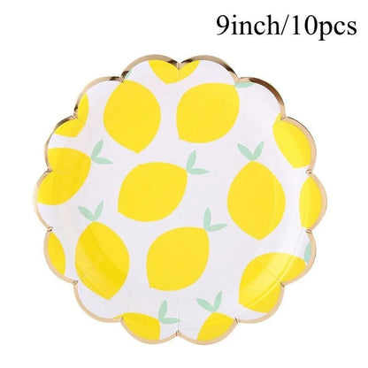 Lemon Disposable Tableware Paper Cups Plates Cake Toppers for Summer Lemon Happy Birthday Pool Party Decoration DIY Cake Supply Good Vibrations