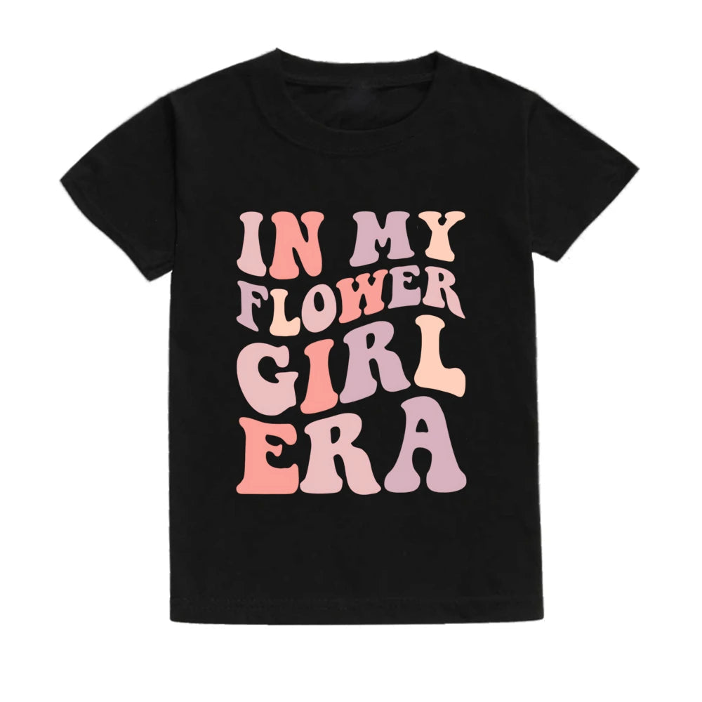 In My Flower Girl Era Toddler Shirt Flower Girl Proposal Bridal Party Kids Short Sleeve Shirts Clothes Wedding Party Gift Good Vibrations