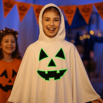 Halloween Noctilucent Pumpkin Cloak Fun Glowing Ghost Face Shawl Clothing Prop with Hat Ghost Hooded Cloak Stage Performance Good Vibrations