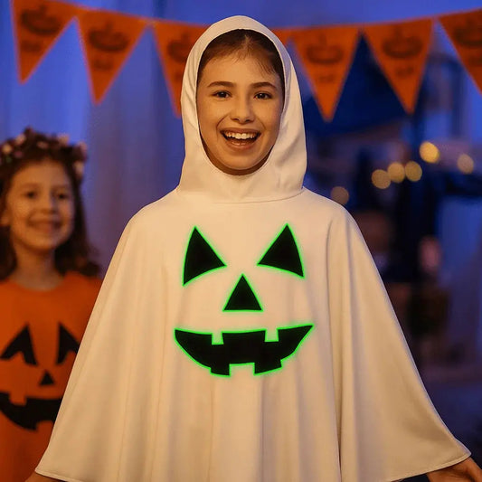 Halloween Noctilucent Pumpkin Cloak Fun Glowing Ghost Face Shawl Clothing Prop with Hat Ghost Hooded Cloak Stage Performance Good Vibrations