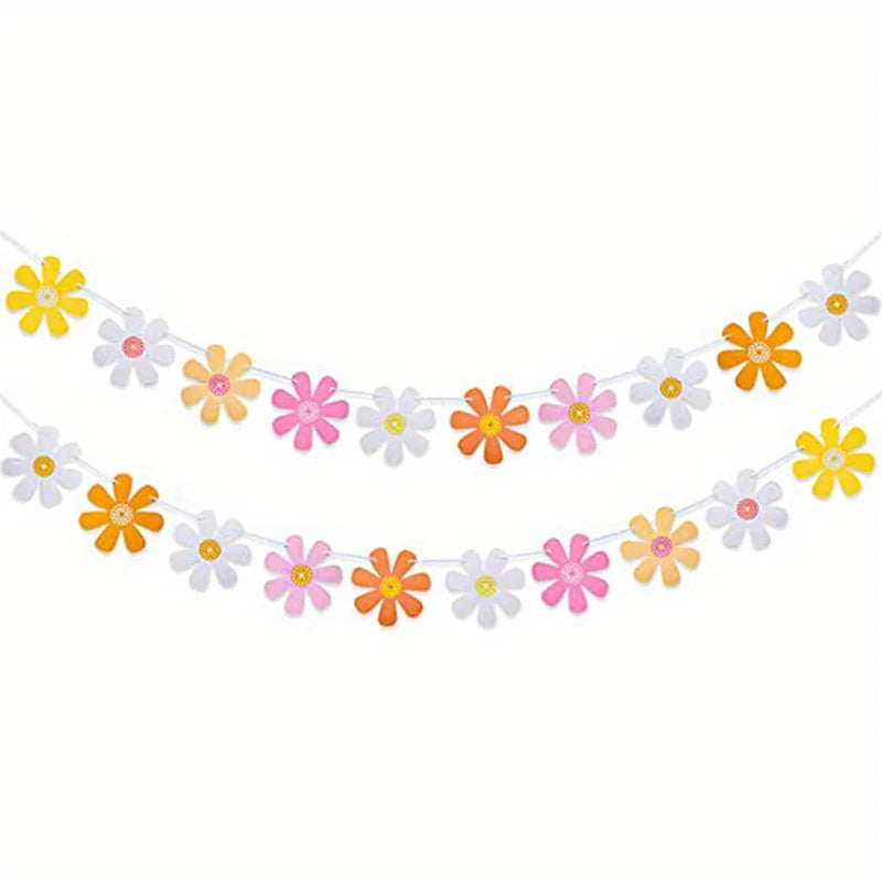 1Set Birthday Party Daisy Garland Banner Hanging Flower Flower Garland Bunting Party Decorations Indoor Outdoor Decor Good Vibrations