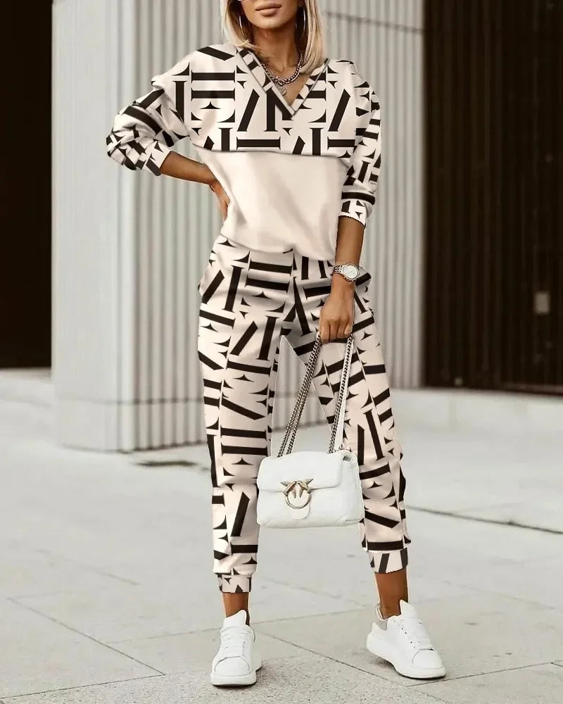 Pants Set Two Piece Sets Women Tracksuit Letter Print Vintage Boho Shirt Autumn Holiday Streetwear Y2k Jogging Ensemble 2 Pièces Good Vibrations