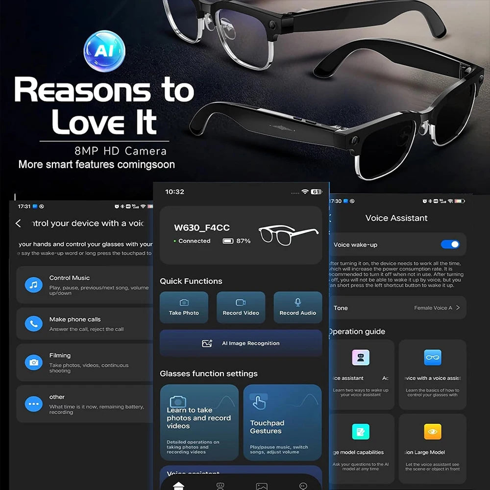 2025 New Upgrade Smart Glasses With Camera Video Recording AI Photo Recognition Bluetooth Call Translation Voice Sunglasses Man Good Vibrations