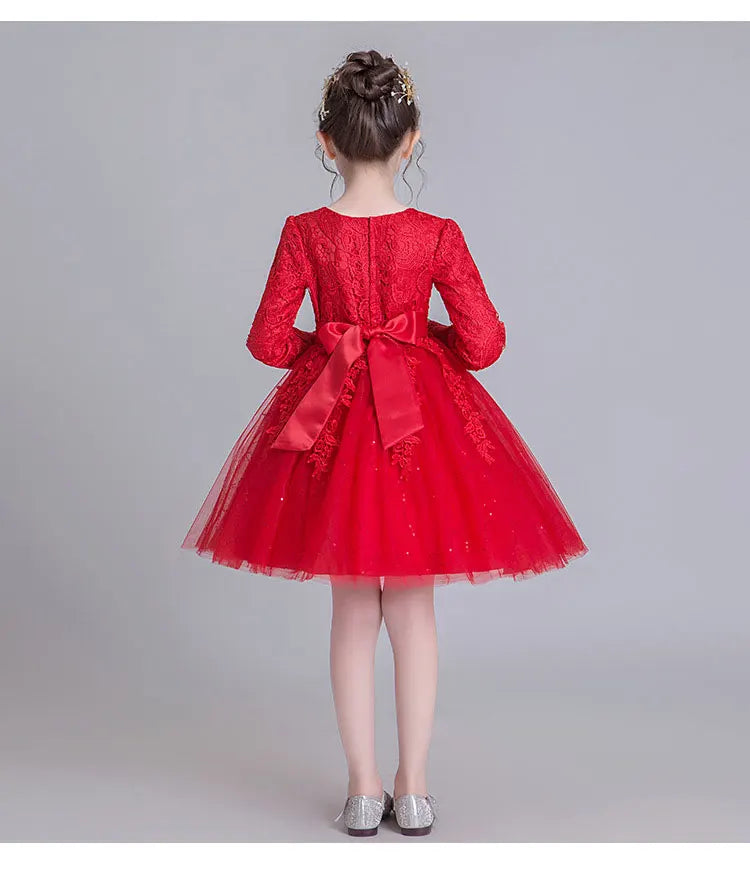 Fashion Flower Girl Dresses for Weddings Lace Long Sleeve Children Bridesmaid Dresses Spring Autumn Girls Party Dress 3-12 Years Good Vibrations
