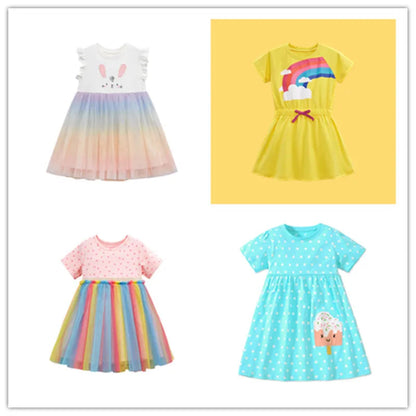 Little maven Baby Girls Summer Casual Clothes Little Genius Pretty Cartoon Dress Kids Soft and Comfort Wear Children's Clothing Good Vibrations