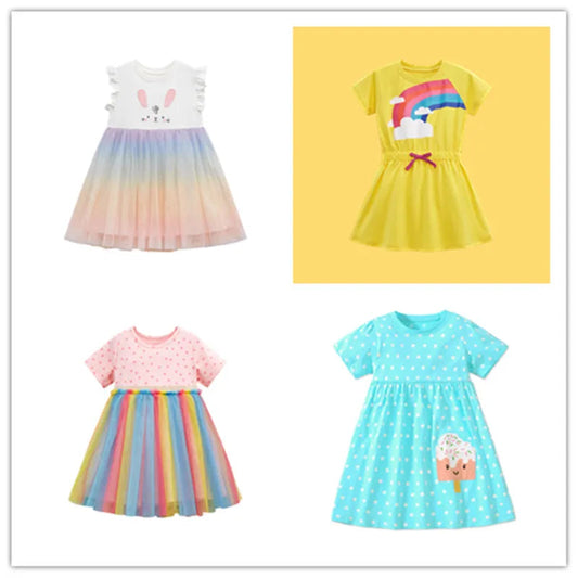 Little maven Baby Girls Summer Casual Clothes Little Genius Pretty Cartoon Dress Kids Soft and Comfort Wear Children's Clothing Good Vibrations