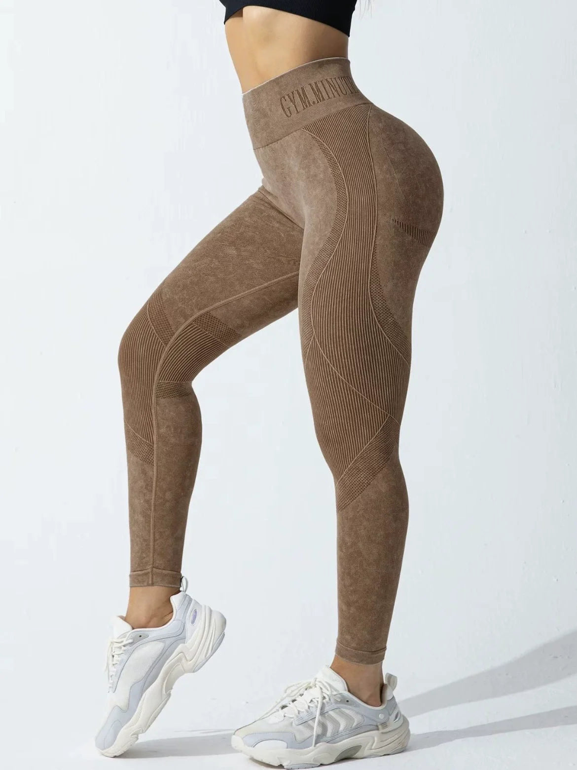 Women Seamless Gym High Waist Yoga Pants Hip Lifting Outdoor Sports Tight Waist Letter Sand Washed Pants Exercise Yoga Leggings Good Vibrations