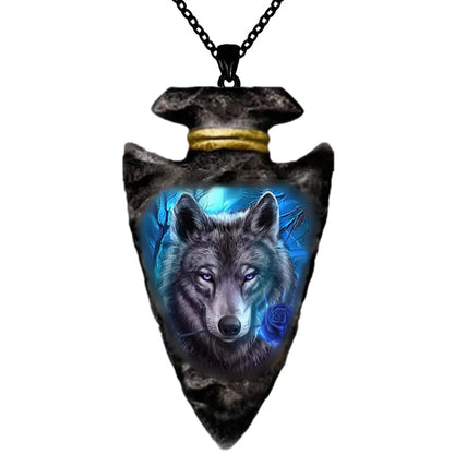 Creative Black Triangle Chain Pendant Animal Wolf Head Necklace Hip Hop Necklaces for Men Animal Jewelry Stainless Steel Gift Good Vibrations