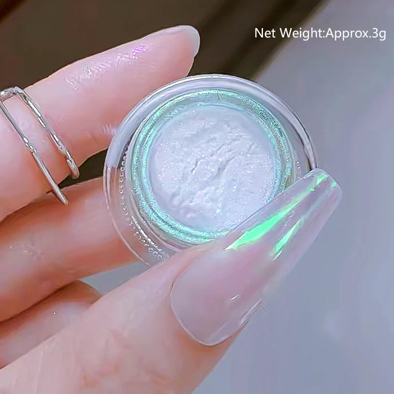 NICOLE DIARY Moonlight Mirror Nail Powder Aurora Silver Glitter Metallic Effect UV Gel Polish Pigment Chrome DIY Nail Decoration Good Vibrations