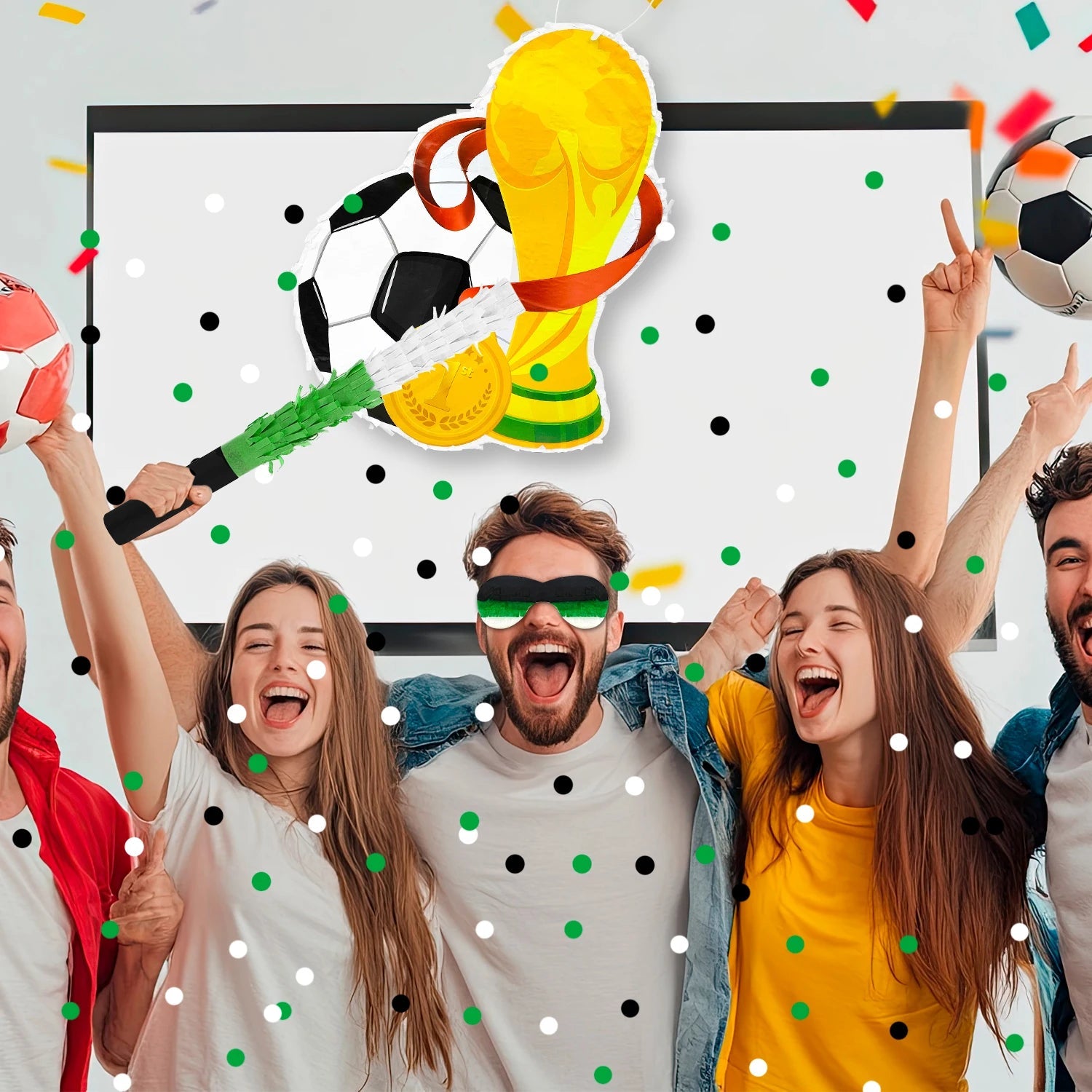 Soccer Ball Pinata, 4 Pcs Soccer Pinatas Bundle - 15.1''Soccer Theme Piñata,Soccer Party Pinata Stick&Games Blindfold etc Good Vibrations