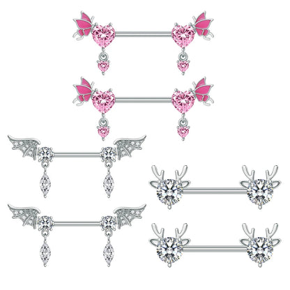 A Pair Cute Heart Dangled Nipple Piercings Barbell for Women Pink Color Moon Butterfly Shaped Sexy Nipple Rings Shield Bar Sets Good Vibrations Adult Super Store