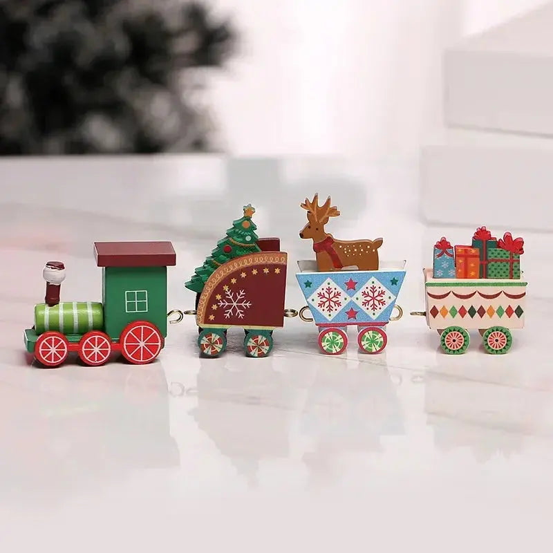 Christmas Train Painted Wooden Plastic  Mini Christmas Tree Train Christmas Decorations Festival Party Xmas Table Top Ornament Good Vibrations
