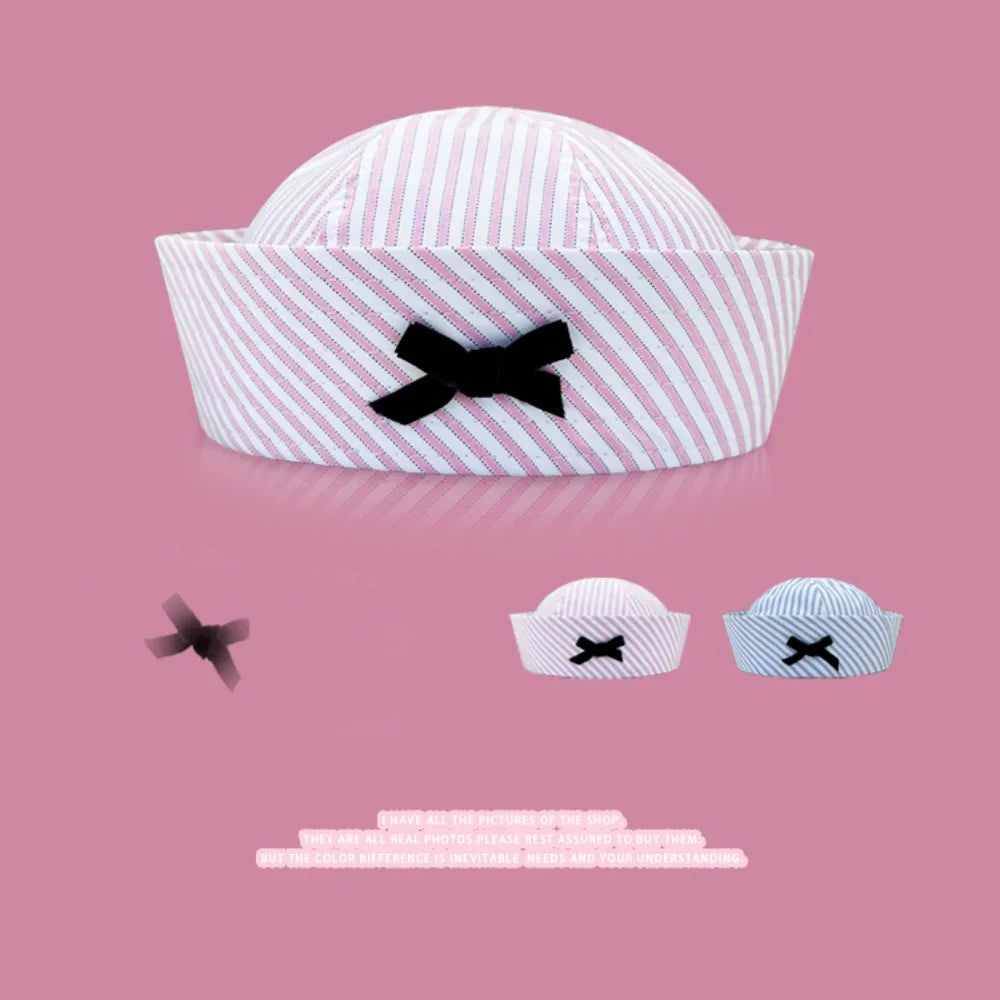 Y2K Striped Bow Flower Rhinestone Sailor JK Beret Navy Hats for Women Summer Niche Flipped Nurse Cosplay Beret Cap Sombreros Good Vibrations