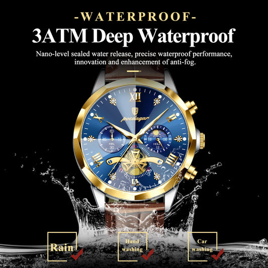 POEDAGAR Military Luxury Men Wristwatch Quartz Waterproof Luminous Chronograph Leather Man Watch Sports Men's Watches Male Reloj Good Vibrations