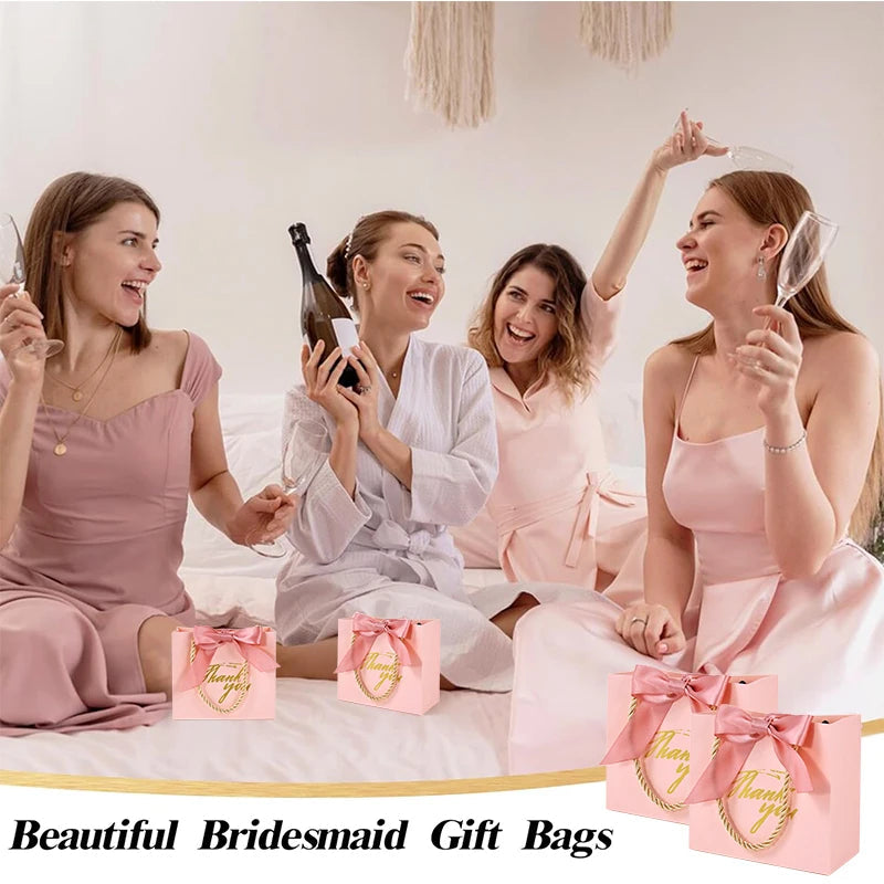 20/30/50pcs Thank You Gift Bags Reusable Paper Party Bags with Handles Gold Bow Ribbon Mini Pink Party Favor Bags for Birthday Good Vibrations