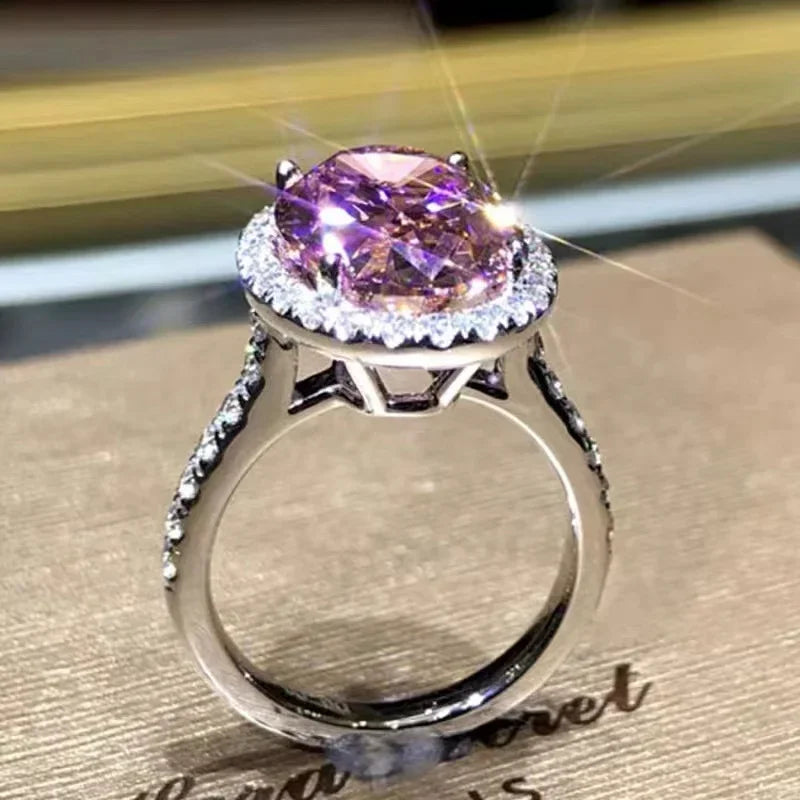 Pink Cubic Zirconia Ring Suitable for Women's Engagement Wedding Luxury Accessories Sparkling Silver Fashion Jewelry Good Vibrations