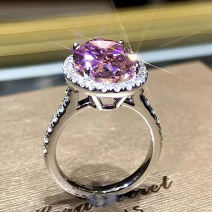 Pink Cubic Zirconia Ring Suitable for Women's Engagement Wedding Luxury Accessories Sparkling Silver Fashion Jewelry Good Vibrations