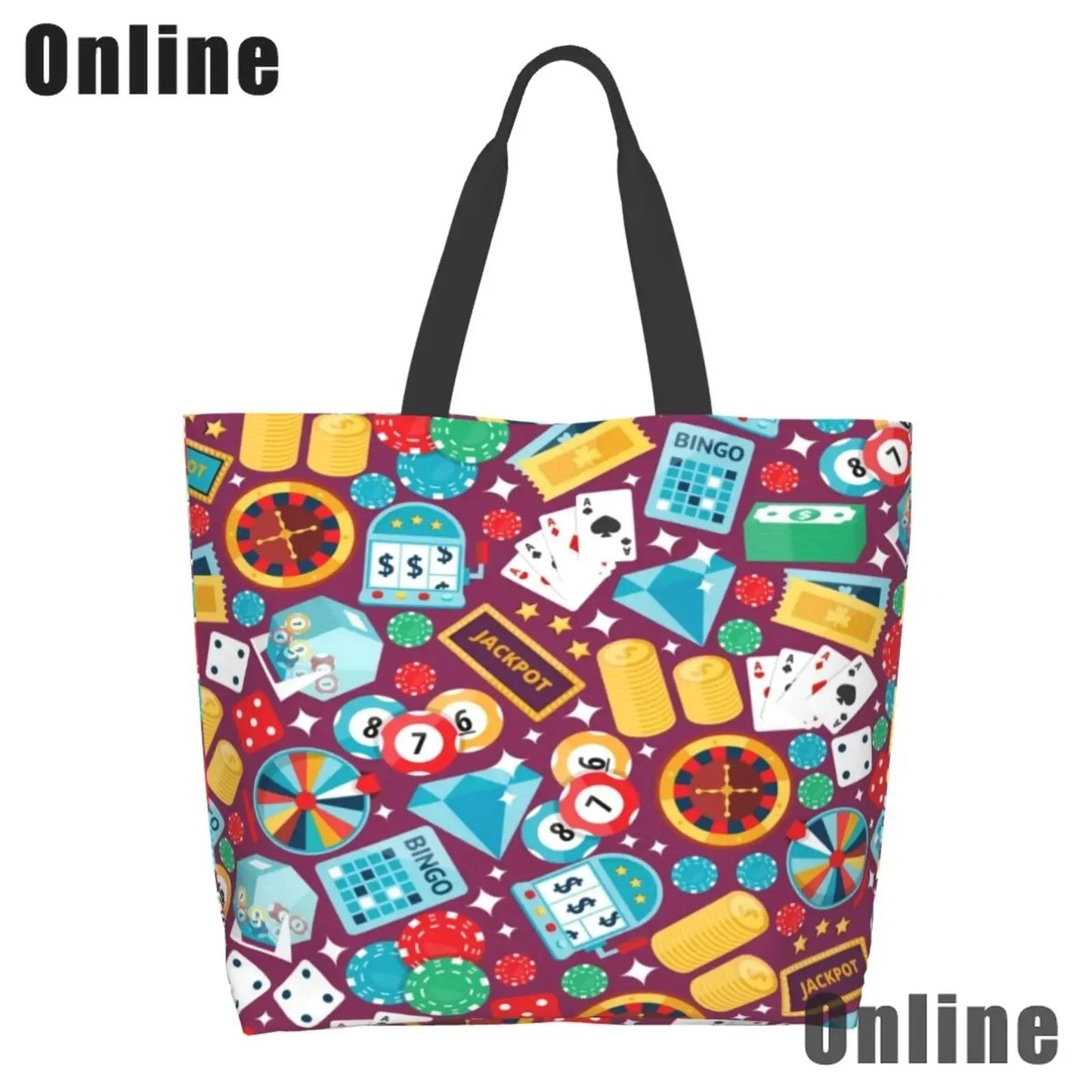 I Love Bingo Game Funny Handbags Shoulder Bags Casual Shopping Girls Tote Bag for Women Folding Reusable Shopping Bags Good Vibrations