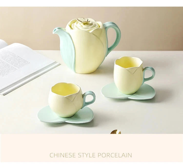 Tulip Luxury Ceramic Coffee Cup Saucer Set with Hand and Dish Milk Tea Cappuccino Tableware 280ml/320ml Birthday Couples Gifts Good Vibrations