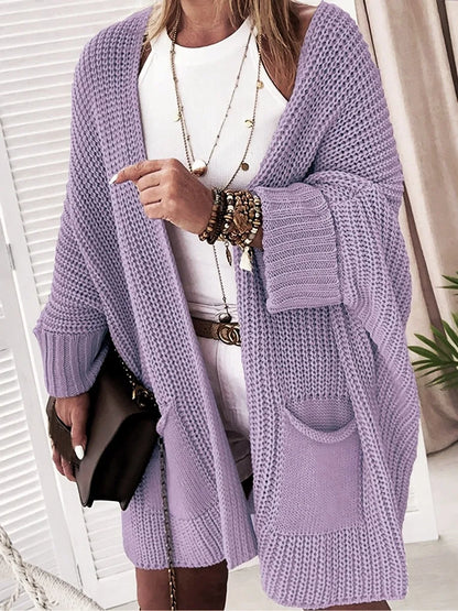 Pockets Knitted Cardigan for Women Casual V-neck Long Coat Fashion Autumn Winter Long Sleeve Sweater Vintage Chic Sweater Women Good Vibrations