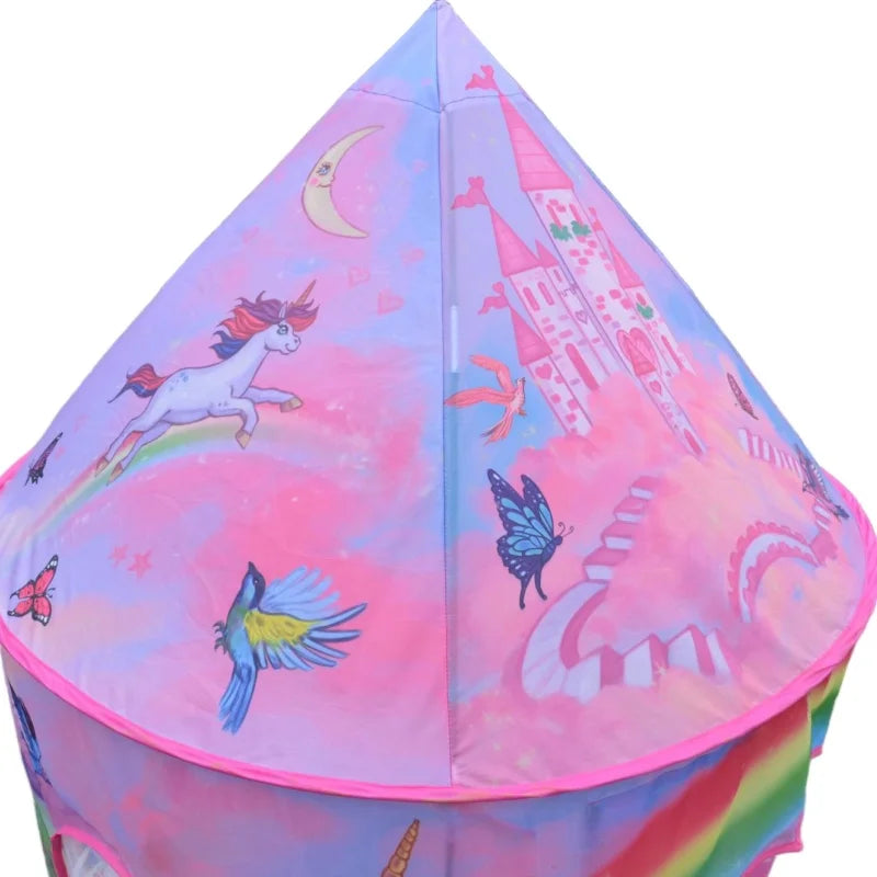 A 50inX40in Rainbow Unicorn Castle Kids' Tent, A Foldable Playhouse For Children to Play and Have Fun Good Vibrations