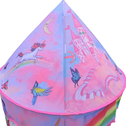 A 50inX40in Rainbow Unicorn Castle Kids' Tent, A Foldable Playhouse For Children to Play and Have Fun Good Vibrations