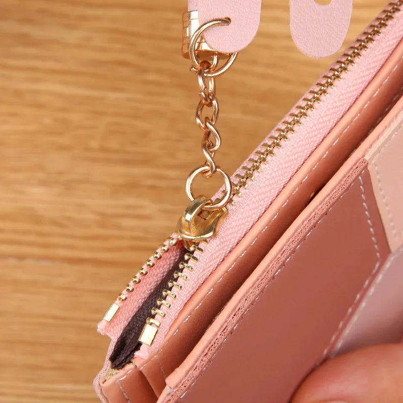 Fashion Women's Wallet Zipper Coin Purse Lady Short Clutch Purse Handbag Patchwork Leather Female Card Holder Wallet Phone Pouch Good Vibrations