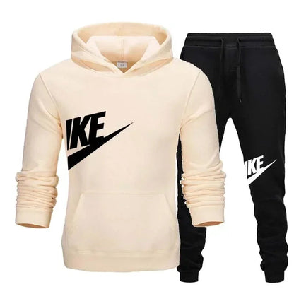 New men's casual fitness and running sportswear for autumn and winter, fashionable printed loose hooded pullover + long pants se Good Vibrations