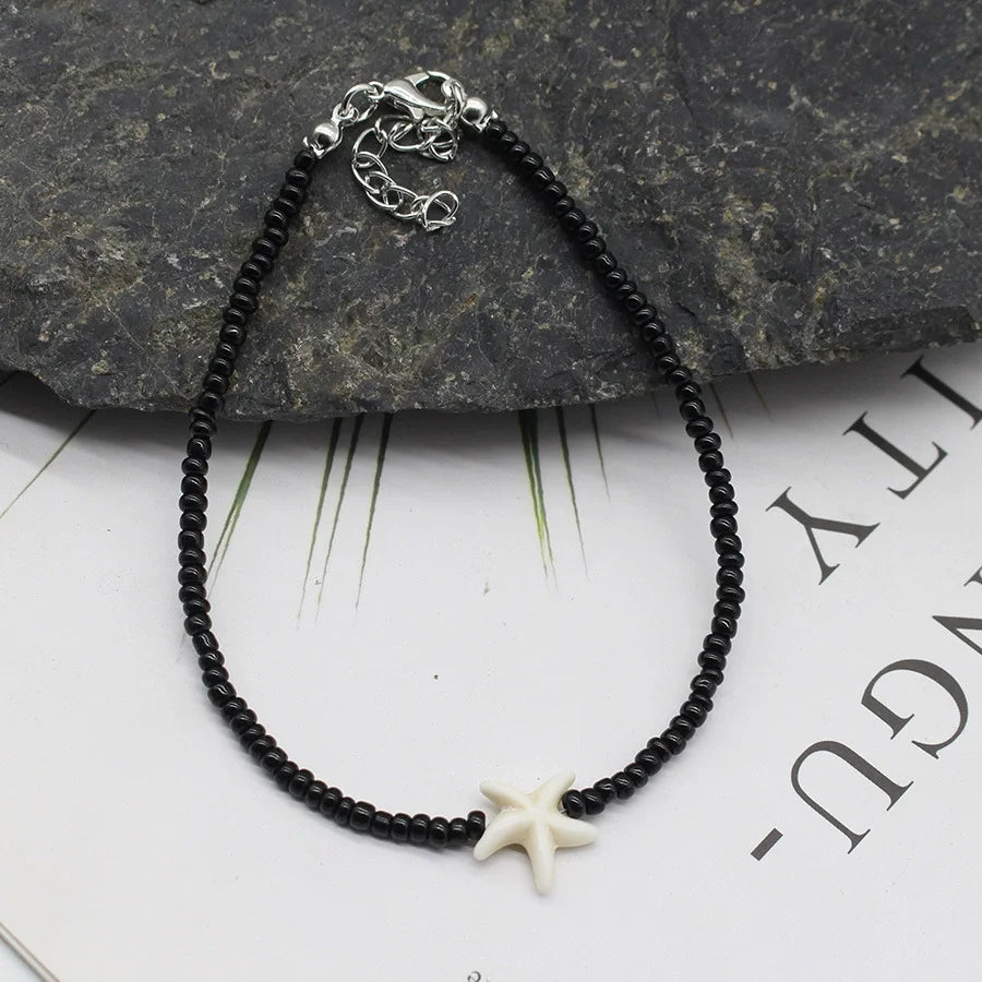 Bohemian Beach Shell Starfish Beaded Handmade Sea Turtle Charm Anklet Bracelet Fashion Jewelry For Women Summer Beach Party Good Vibrations