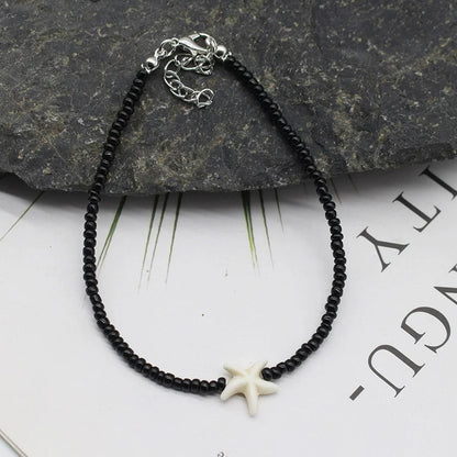 Bohemian Beach Shell Starfish Beaded Handmade Sea Turtle Charm Anklet Bracelet Fashion Jewelry For Women Summer Beach Party Good Vibrations