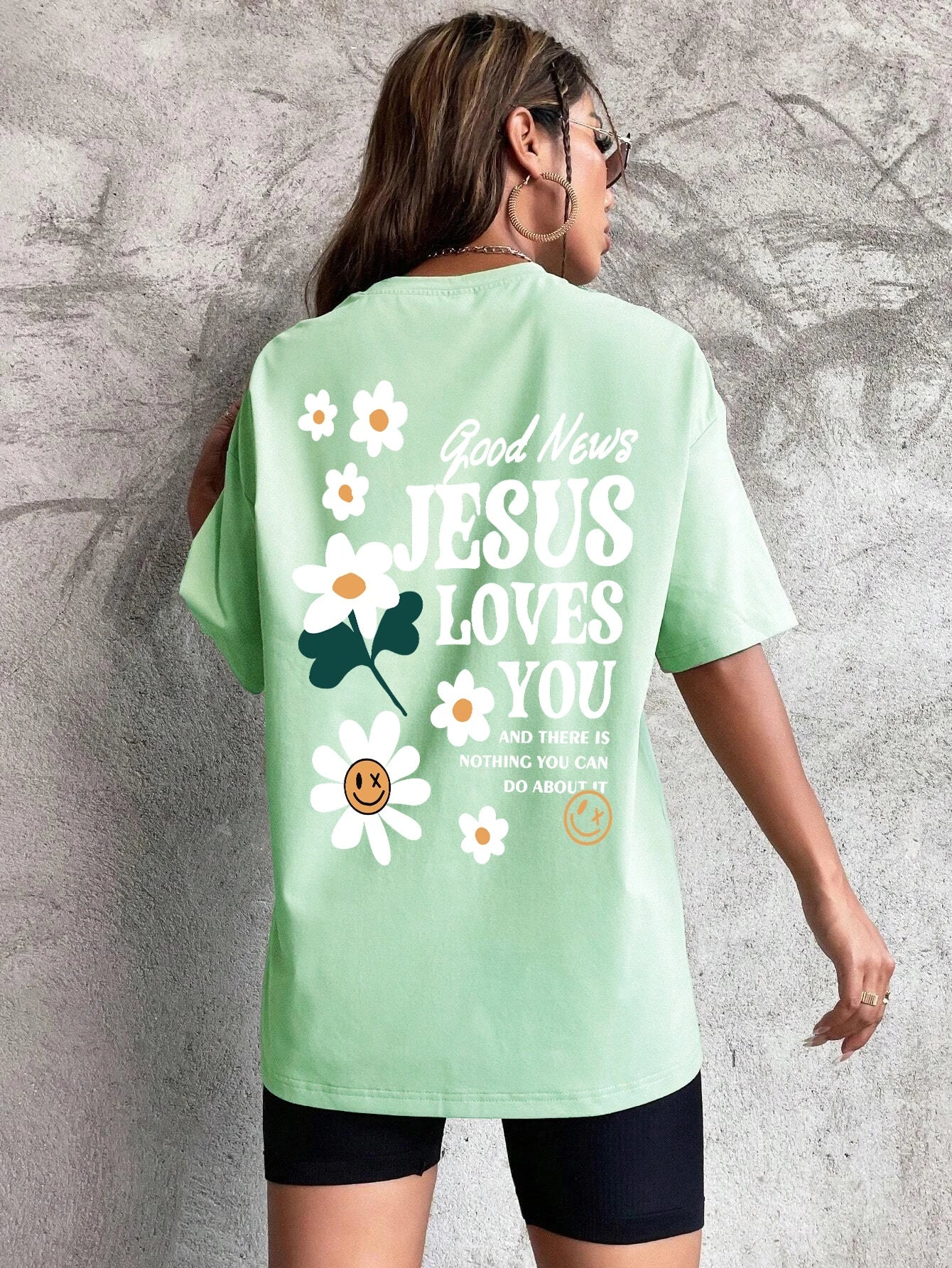 Good News Jesus Loves You Print Women T-Shirt Summer O-Neck T Shirts Basic All-Match Short Sleeve Breathable Comfortable Tops Good Vibrations