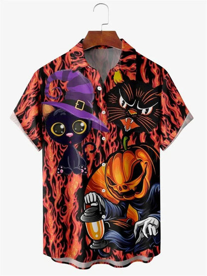 Men's Fashion Halloween Shirt Summer Cute Style Men's Clothing Party Holiday Men Top Pumpkin Head Print Boys' Short Sleeve Shirt Good Vibrations