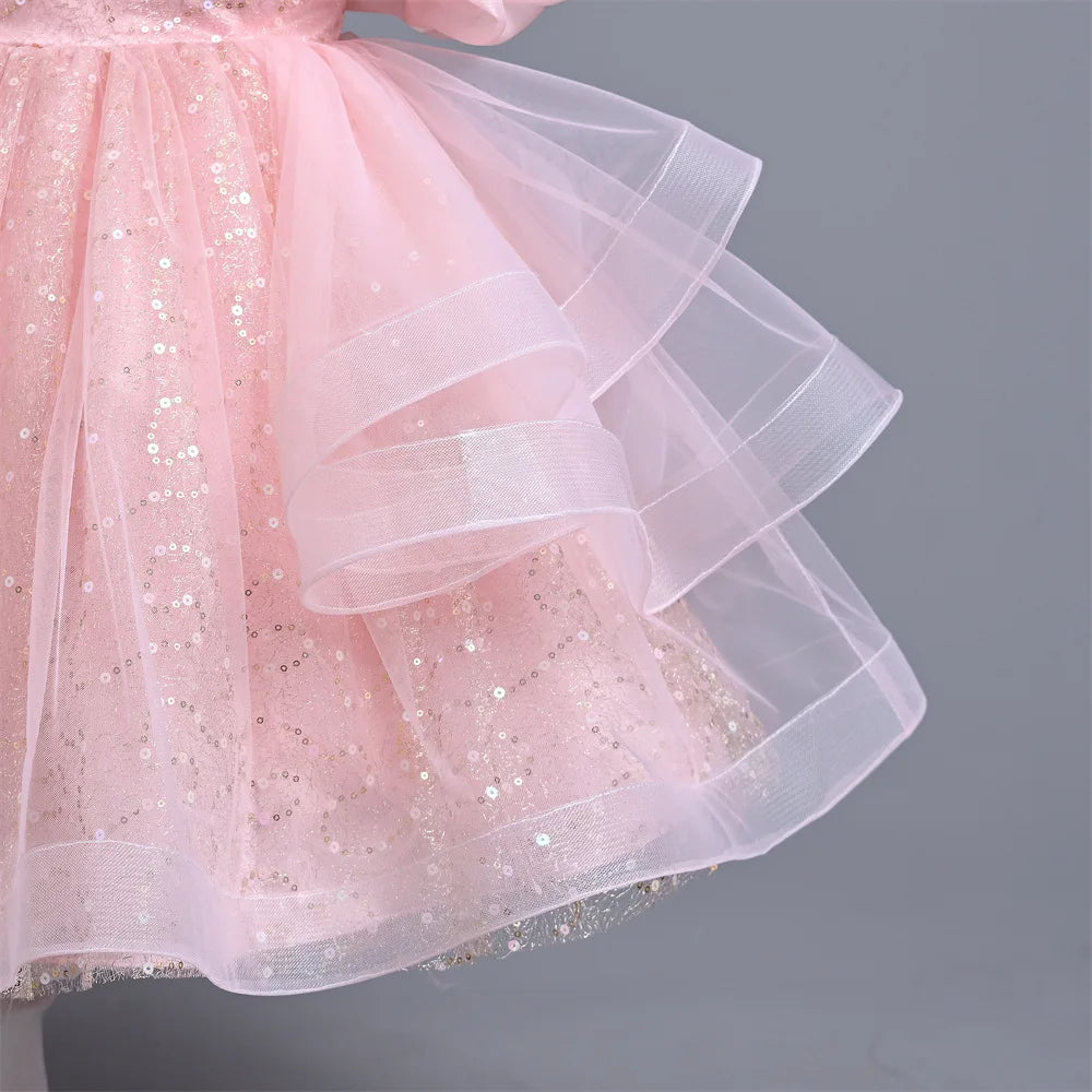 New Girl's Wedding Evening Dress Petal Sequin Mesh Sleeveless Dress Birthday Party School Graduation Party Dress Good Vibrations