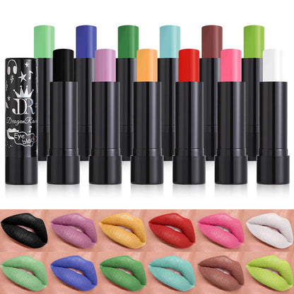 12 Colors Matte Nude Red Lipsticks Waterproof Pink Black Purple Velvet Lipstick Long Lasting Makeup Lip Stick Halloween Cosmetic Good Vibrations