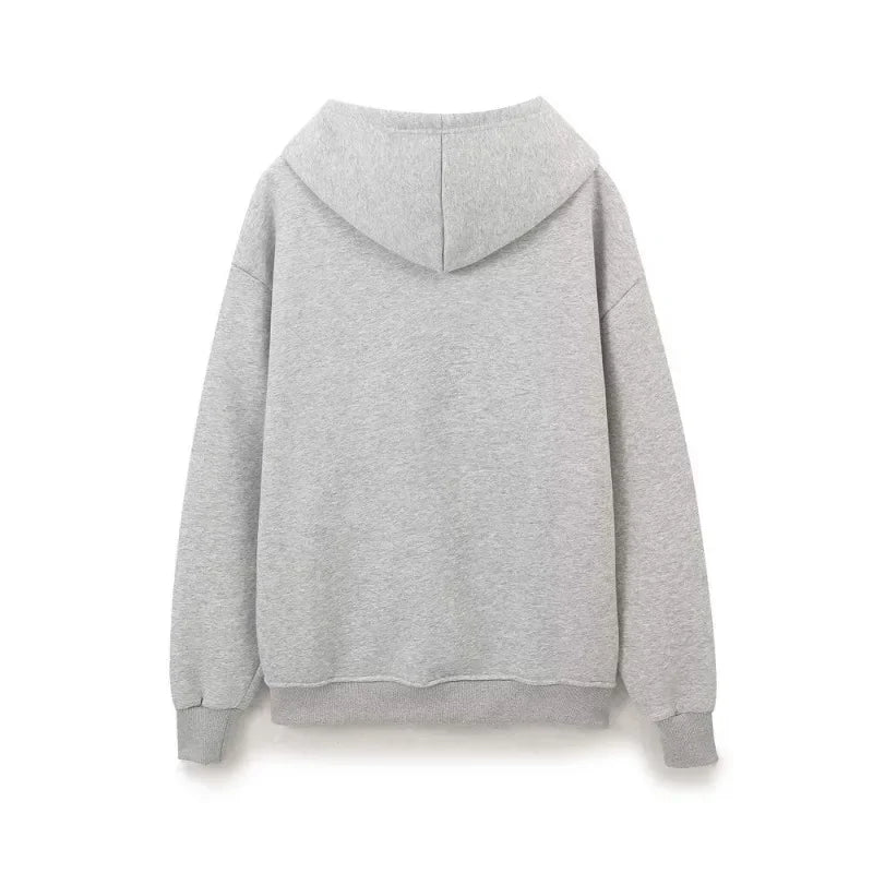 Women's Set Two Pieces Elegant Casual Women's Set Autumn Outfits Sweat Suit Sets Basics Grey Letter Hoodies Sets Good Vibrations