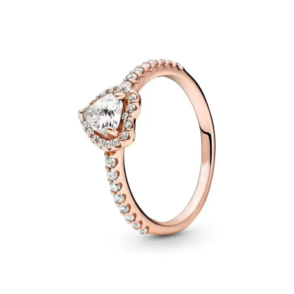 Fashion Jewelry 925 Sterling Silver Classic Rose Gold Series Ring Shining Crown Charm Ring Women's Birthday Exquisite Gift Good Vibrations